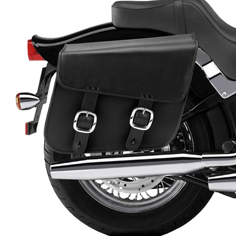 Nomad USA Slanted Large Black Leather Motorcycle Saddlebags with Buckles