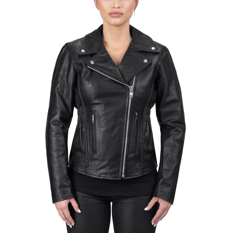 Viking Cycle Cruise Black Leather Motorcycle Jacket for Women