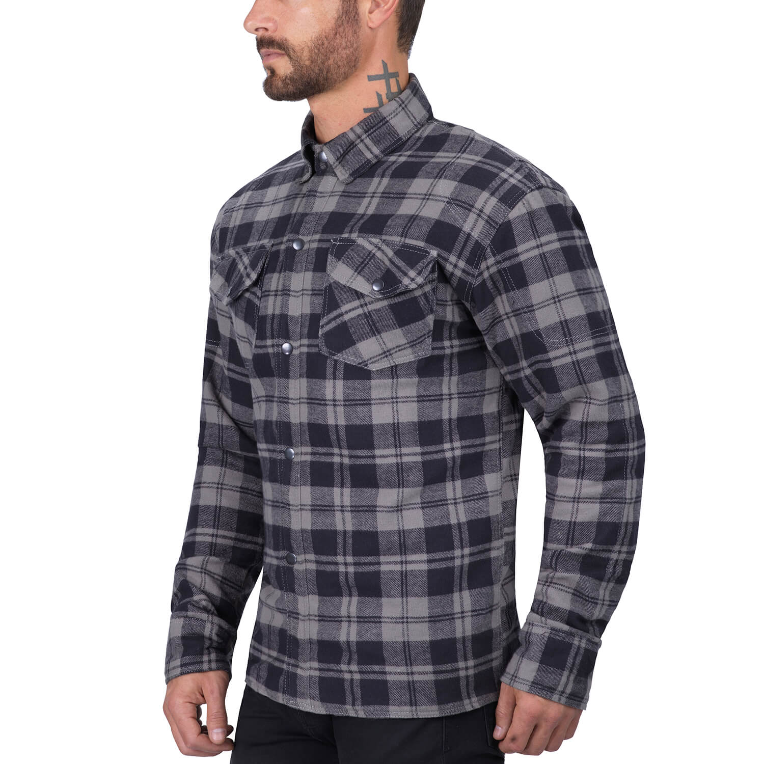 Viking Cycle Motorcycle Flannel Shirt for Biker Men - CE Armor Protection with Multiple Pockets for Storage (Black, Medium)