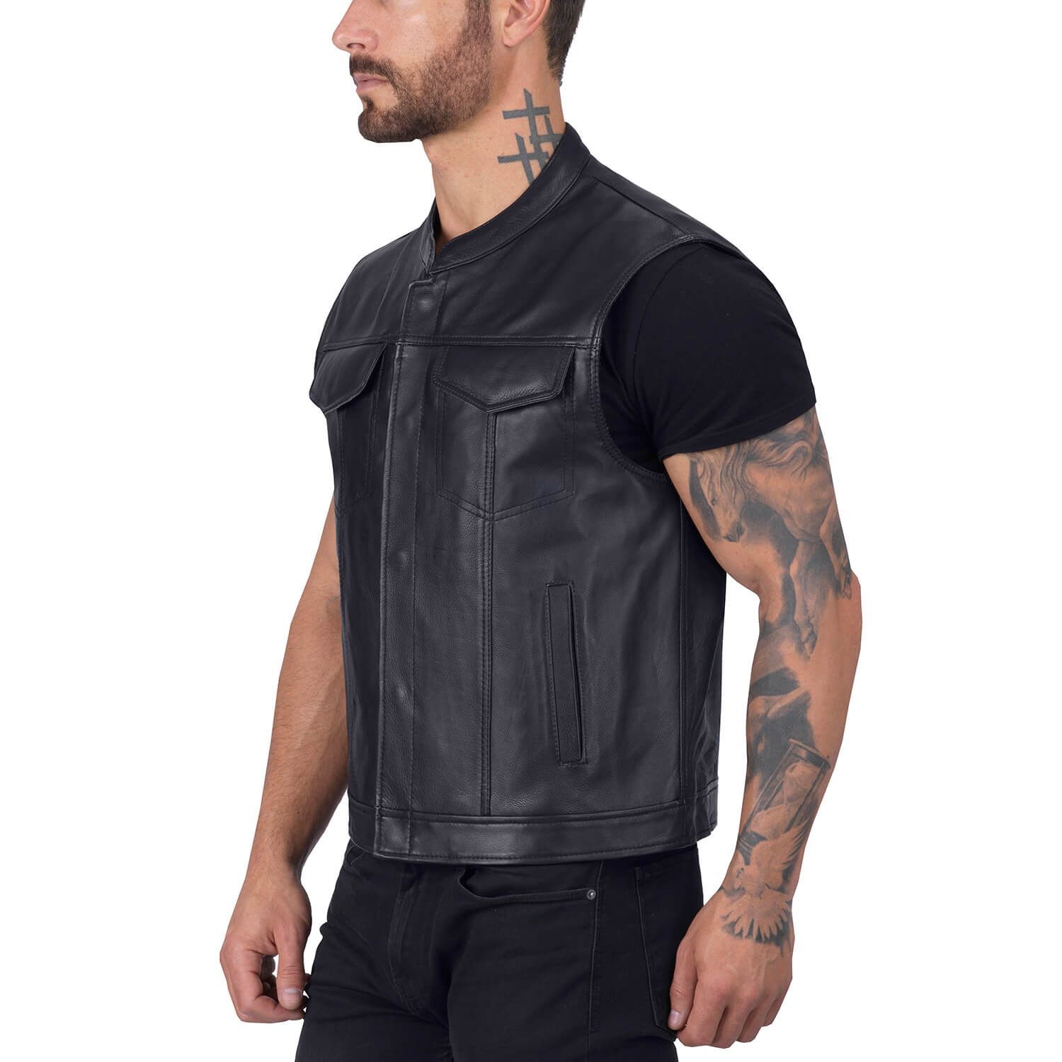 Gardar Leather Motorcycle Vest for Men - Viking Cycle