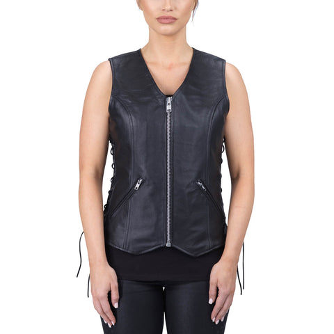 Viking Cycle Haughty Black Leather Motorcycle Vest for Women