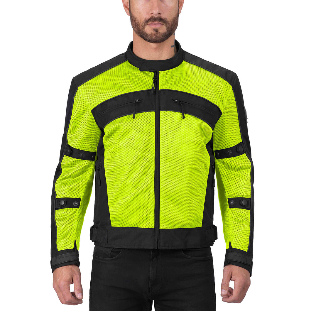Viking Cycle Ironside Hi Viz Neon Textile Motorcycle Jacket for Men