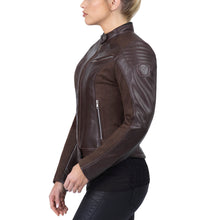 Viking Cycle Cafe Brown Leather Motorcycle Jacket for Women