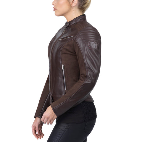 Viking Cycle Cafe Brown Leather Motorcycle Jacket for Women