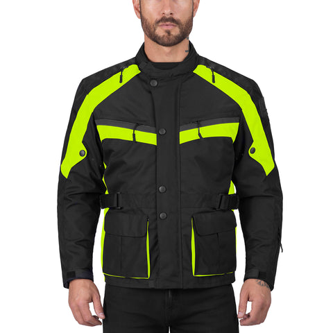 Viking Cycle Enforcer Hi Viz Neon Textile Motorcycle Touring Jacket for Men