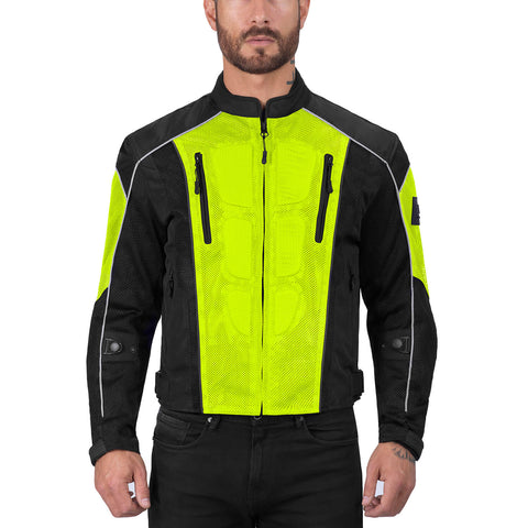 Viking Cycle Warlock Hi Viz Neon Mesh Motorcycle Jacket for Men